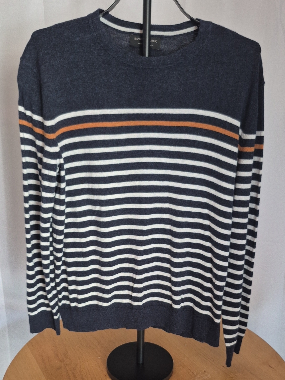 Banana Republic Navy, White & Tan Striped Crewneck Sweater